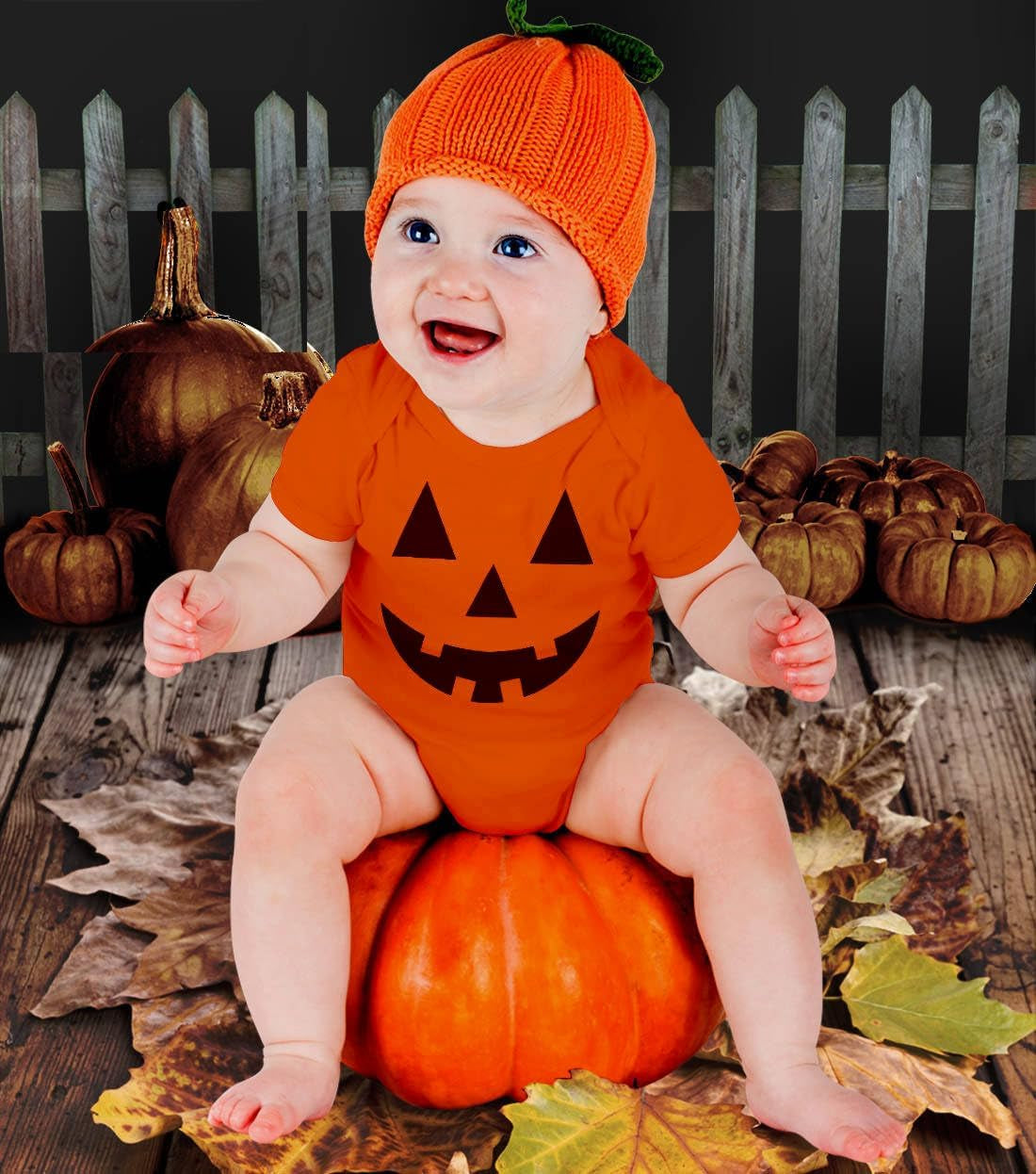 Halloween Baby Pumpkin Outfit Jackolantern Face Newborn Girl Boy Infant Bodysuit