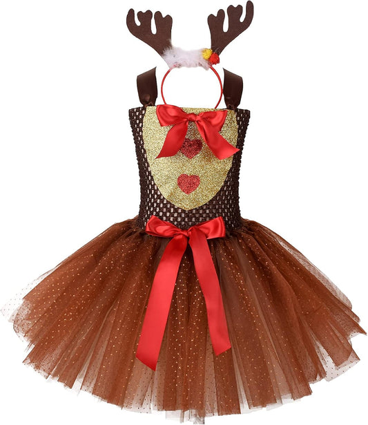 Toddler Girls Xmas Jungle Party Animal Leopard Giraffe Costume Holiday Party Hair Hoop Tail Halloween Dress Up