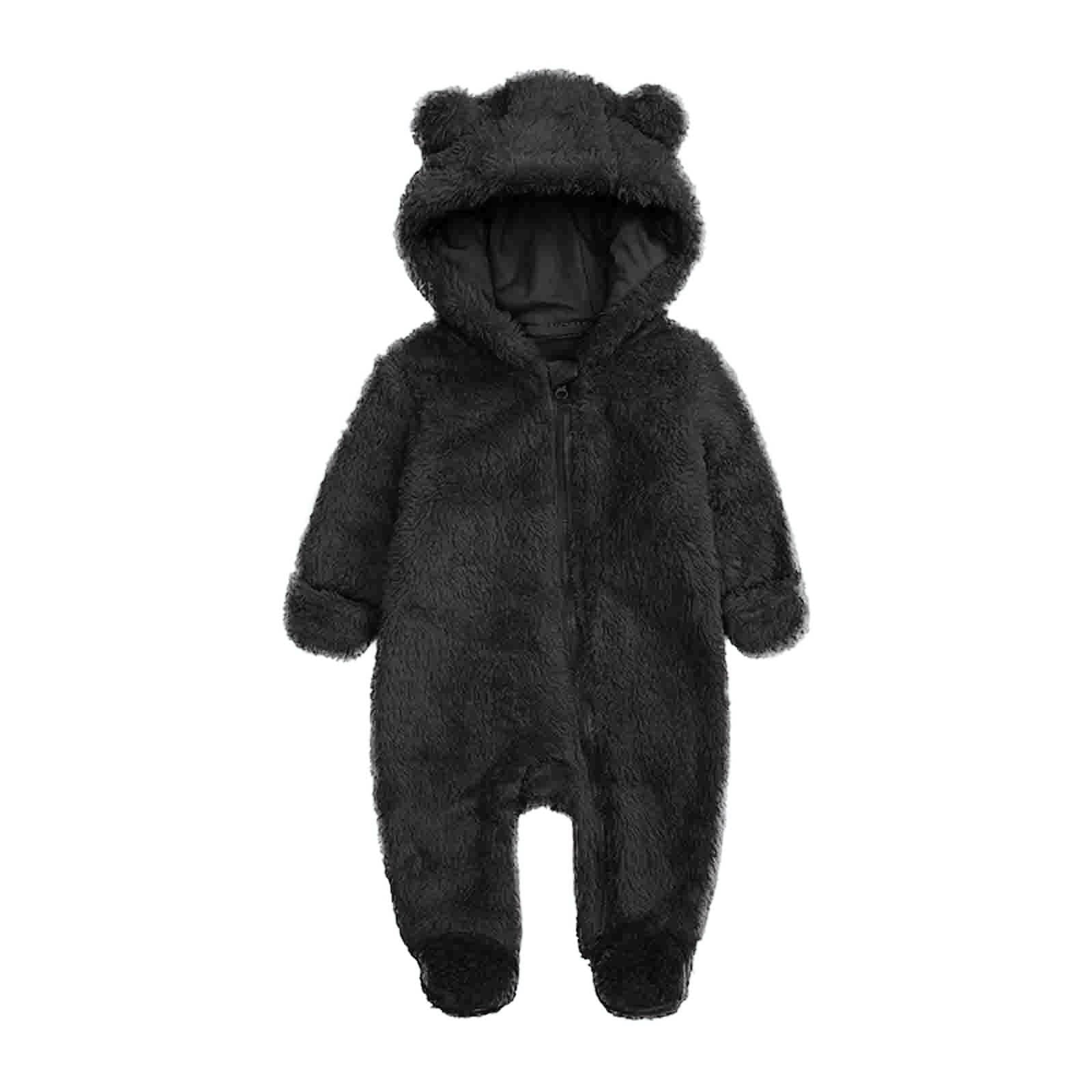 Winter Baby Clothes Warm Fleece Thick Onesie Ear Hooded Jumpsuits Newborn Boys Girls Romper Kids Coats Jackets