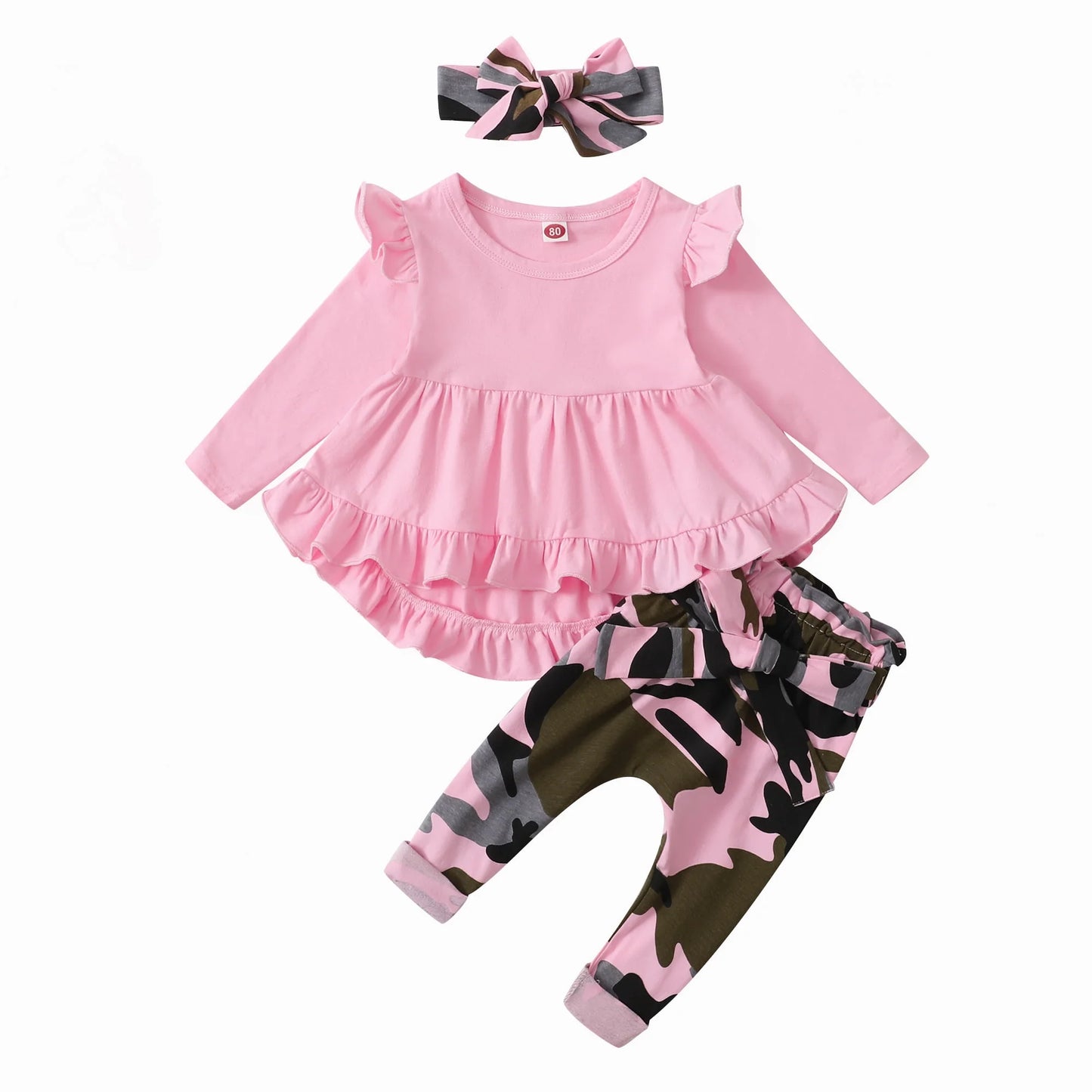 Baby Girl Clothes Toddler Girl Camo Outfit Ruffle Sleeve Shirt Floral Pant Set Fall Winter Clothing for Girl (3-4T, Pink)