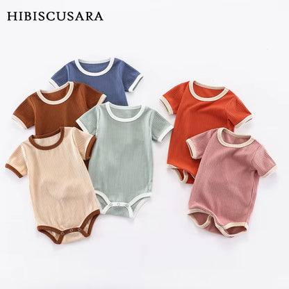 SoftNest – Ribbed Cotton Short Sleeve Romper for Newborns
