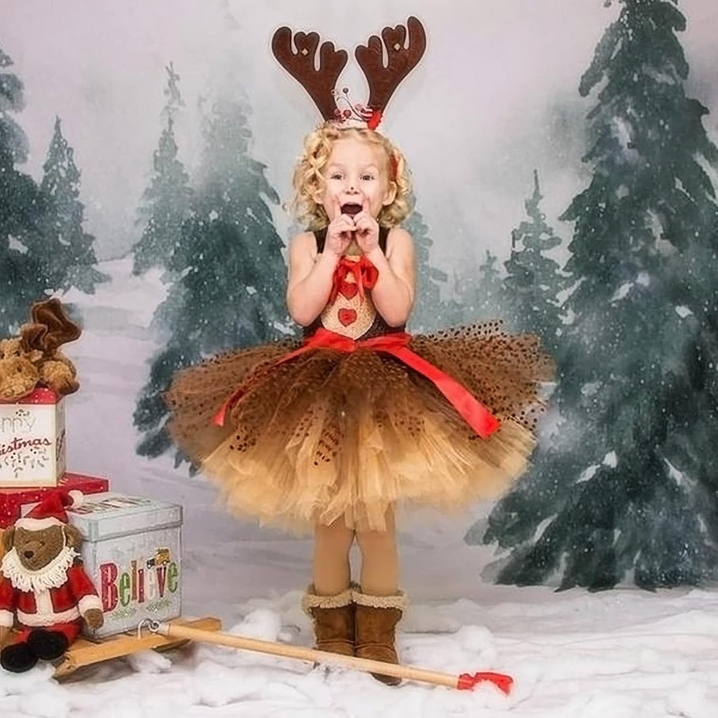 Toddler Girls Xmas Jungle Party Animal Leopard Giraffe Costume Holiday Party Hair Hoop Tail Halloween Dress Up