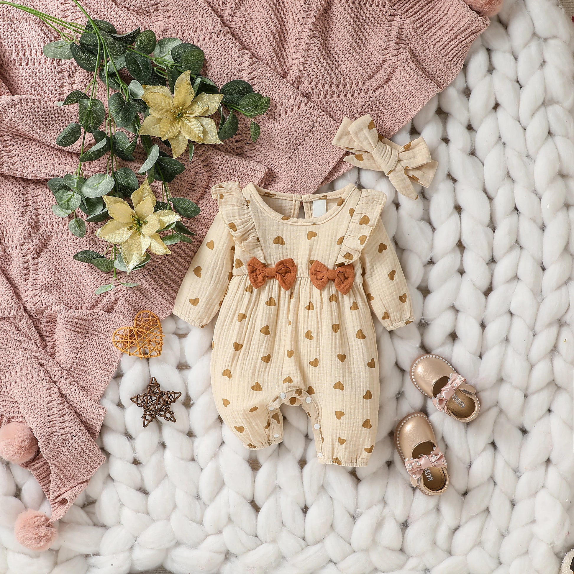 Sweetheart Days – Baby Girl Summer Cotton Jumpsuit with Bowknot & Love Print