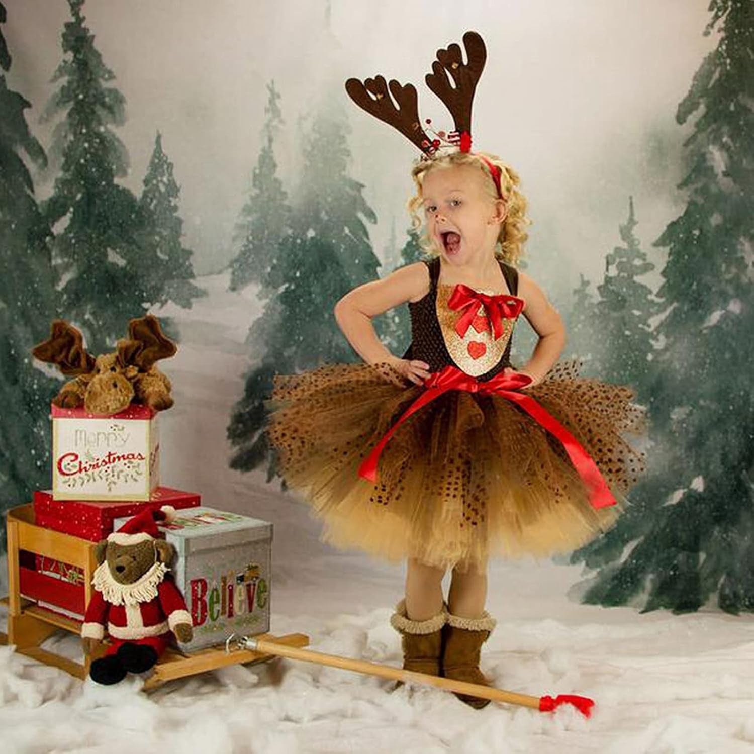 Toddler Girls Xmas Jungle Party Animal Leopard Giraffe Costume Holiday Party Hair Hoop Tail Halloween Dress Up