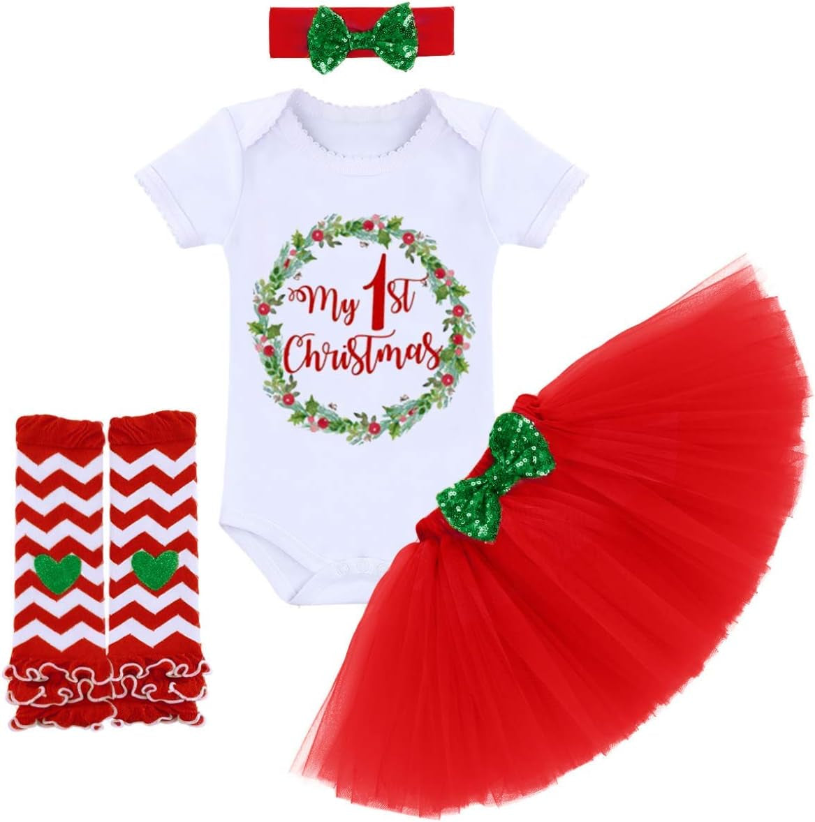 Baby Girls 1St Christmas Easter Valentine'S Day Outfit Romper Tutu Skirt Headband Leg Warmers Clothes for Photo Shoot