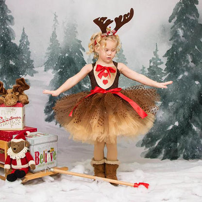 Toddler Girls Xmas Jungle Party Animal Leopard Giraffe Costume Holiday Party Hair Hoop Tail Halloween Dress Up